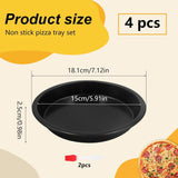 Set van 4 ronde pizzaplaten, 18,1 x 15 x 2,5 cm koolstofstalen pizzaplaat met 2 siliconenborstels voor taarten, pizza, brood, taarten, koekjes, bakken (zwart)