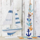 3 x hangdecoratie, maritiem, decoratie om op te hangen, zeester, anker en stuurwiel van hout, met schelpen, hangdecoratie (3 stuks, 38 cm)