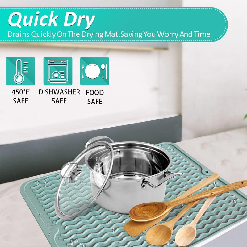 Afdruipmat, afdruipmat, servies, 40 x 30 cm, afdruipmat voor servies, gootsteen, lekbak, droogmat, bestek, hittebestendige antislip vaatmat, groen