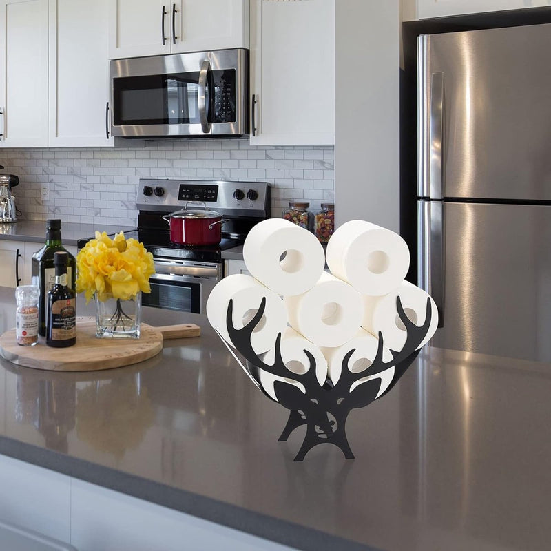 Toiletrolhouder Zwart gewei Metalen toiletrolhouder Verticale papierhouder Toiletrolhouder Handdoekhouder Ambachtelijke decoratie voor badkamer Woonkamer Keuken Hotel