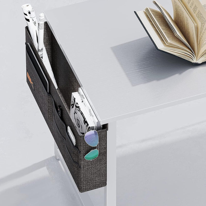 Bureau, wit, 120 x 50 x 74 cm, computertafel met koptelefoonhouder en opbergtas, klein bureau, werkkamer, hout, pc-tafel, kantoortafel voor thuis, kantoor