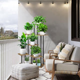 7-laags houten bloemenrek, plantenrek, meerdere verdiepingen, bloemenstandaard, bloemenbank, bloementrap, plantentrap, staand rek voor binnen, tuin, balkon, decoratie (zwart)