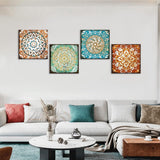 4-delige canvasafbeeldingen met houten lijst, canvasafbeeldingen 30 x 30 cm, moderne muurafbeeldingen, kunstdruk, wanddecoratie voor woonkamer, slaapkamer, huis, kantoor, eetkamer (Mandala)