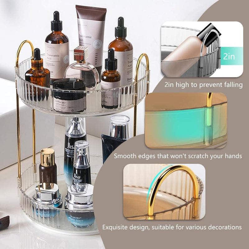 Make-up organizer voor de kaptafel, roterende cosmetica-opslag (2 niveaus, transparant)