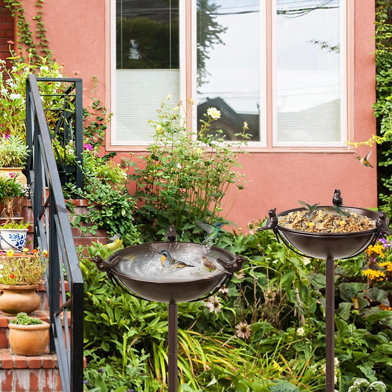 Vogelbad, vogelbad, waterbad, waterbak, waterschaal, stekker, bruin ijzer, vrijstaande vogelbadjeskom met 3 vogelstandbeelden, Birdbath & Birdfeeder Garden Yard Lawn Decor (bruin)