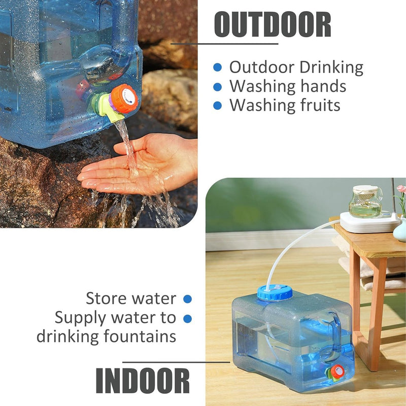 Waterjerrycan met kraan, camping-waterreservoir met handgrepen, waterdispenser, draagbare drinkwaterjerrycan voor outdoor, reizen, wandelen, caravan, picknick, camping