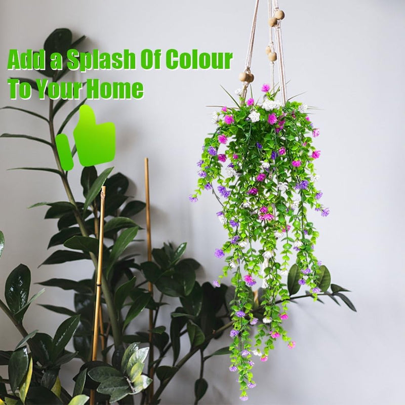 2 stuks kunsthangplanten, bloemen, meerkleurig, kunstbloemen aan de muur, kunsthangplanten, hangbloemen, klimop voor binnen en buiten, balkon, bruiloft, tuin, wanddecoratie