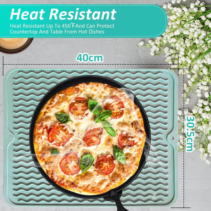 Afdruipmat, afdruipmat, servies, 40 x 30 cm, afdruipmat voor servies, gootsteen, lekbak, droogmat, bestek, hittebestendige antislip vaatmat, groen