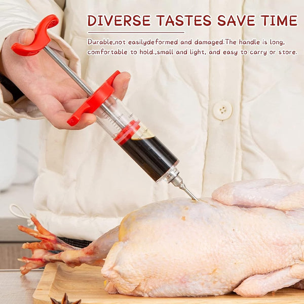 Vleesspuit marinadespuit 30 ml BBQ braadspuit van kunststof met 3 naalden kruidenspuit vleespyze voor BBQ Grill vlees rund