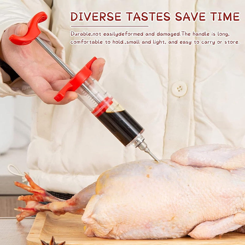 Vleesspuit marinadespuit 30 ml BBQ braadspuit van kunststof met 3 naalden kruidenspuit vleespyze voor BBQ Grill vlees rund