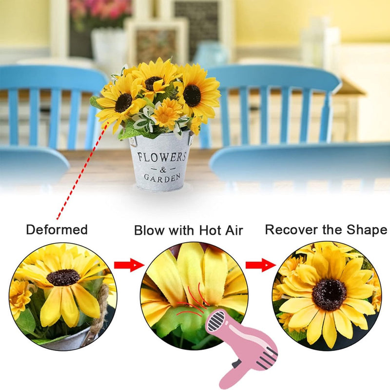 Kunstbloemen, zonnebloem, kunstplanten in pot, decoratieve bloemen, kunstplant, voor binnen en buiten, namaak, groene planten, tafeldecoratie, bruiloft, woonkamer, balkon, decoratie,