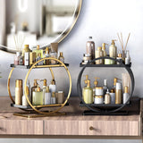 Organizer voor parfum, huidverzorging-organizer, grote inhoud, make-up vanity caddy, 2 niveaus cosmetica-display voor badkamer, organizer op het werkblad, goud