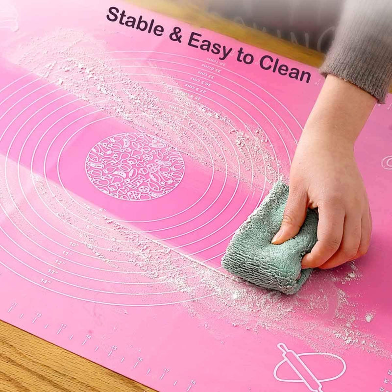 Siliconen bakmat deegrol siliconen mat zeer grote deegmat voor fondantdeeg pizza bakmatten (70 x 50 cm en deegsnijder) roze
