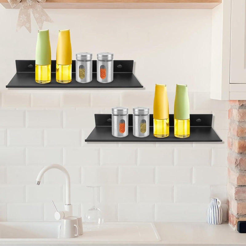 Set van 2 doucheplanken, zonder boren, doucheplank, zelfklevend douchemandje, roestvrij, doucheplankorganizer, metaal, kleine wandplank, douchemandje, badkamer, zwart