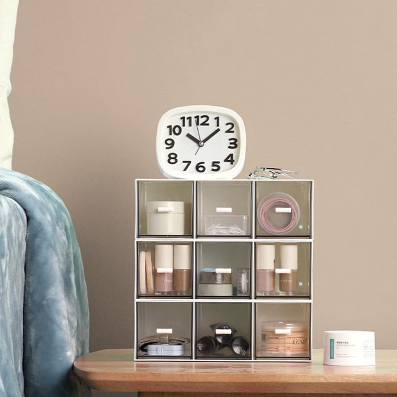 Opbergdozen, witte make-up organizer met 3 lades, stapelbare opbergdoos, opberglades voor mascara, sieraden, nagellak, lippenstift en meer