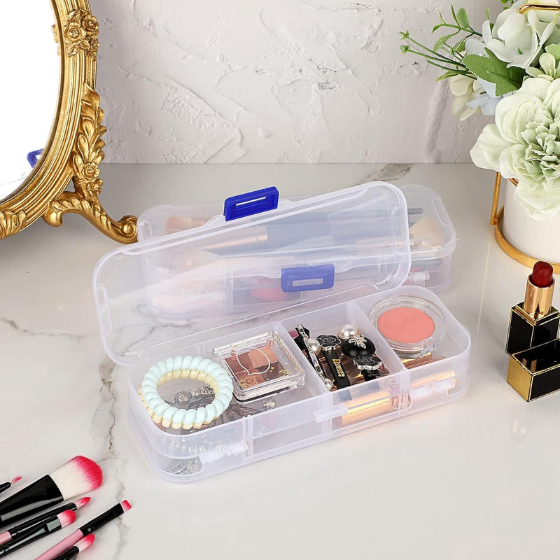 Set van 5 dubbellaags verstelbare pennenbakjes Kunststof stapelbare pennenbakje met deksel Transparante briefpapierdoos Penhouder Opbergdoos voor kinderen Studenten voor schoolbenodigdheden, transparant,