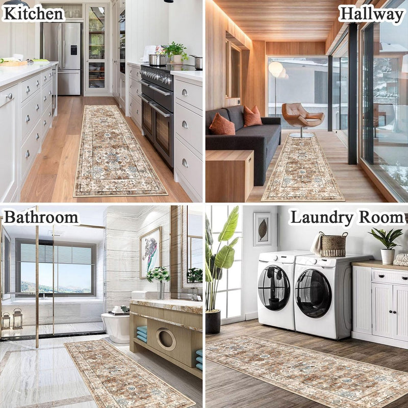 Tapijtloper voor gang, antislip, wasbaar, 60 x 180 cm, keukentapijt, gang, tapijt, hal, loper, lang, vintage tapijt, voor woonkamer, keuken, slaapkamer