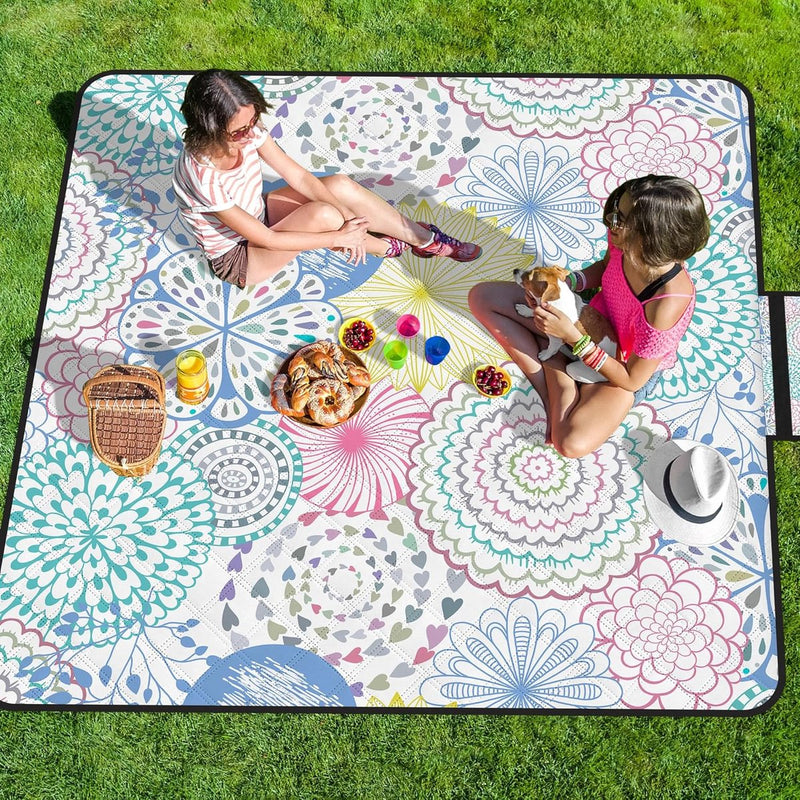 Waterdichte picknickdeken, 200 x 200 cm grote stranddeken, zandvrij met waterdichte onderkant, draagbare strandmat voor 4-6 personen, campingdeken met draaggreep voor park, tuin, strand, buiten
