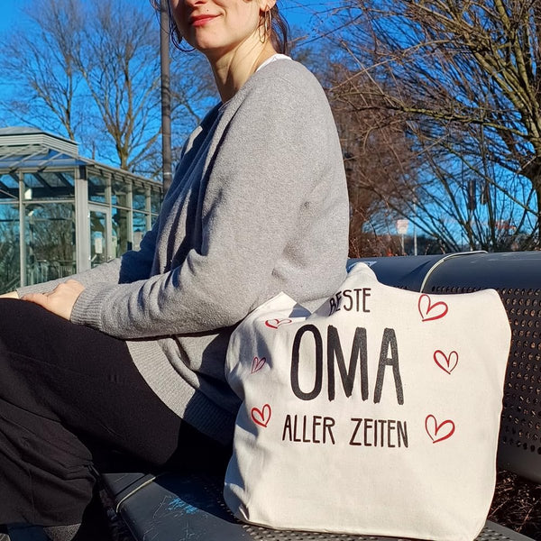 Stijlvolle ruime draagtas met binnenzak en ritssluiting, katoenen tas, stoffen tas, shopper, handtas met grote bodem, Öko-Tex 100 standaard gecertificeerd