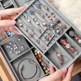 Sieradenopbergdoos, lade, sieradenorganizer, sieradendienblad, stapelbaar, sieradenorganizer voor sieraden, lade-inzet, opbergsysteem, oorbellen, armband, ringen, 4 stuks, grijs