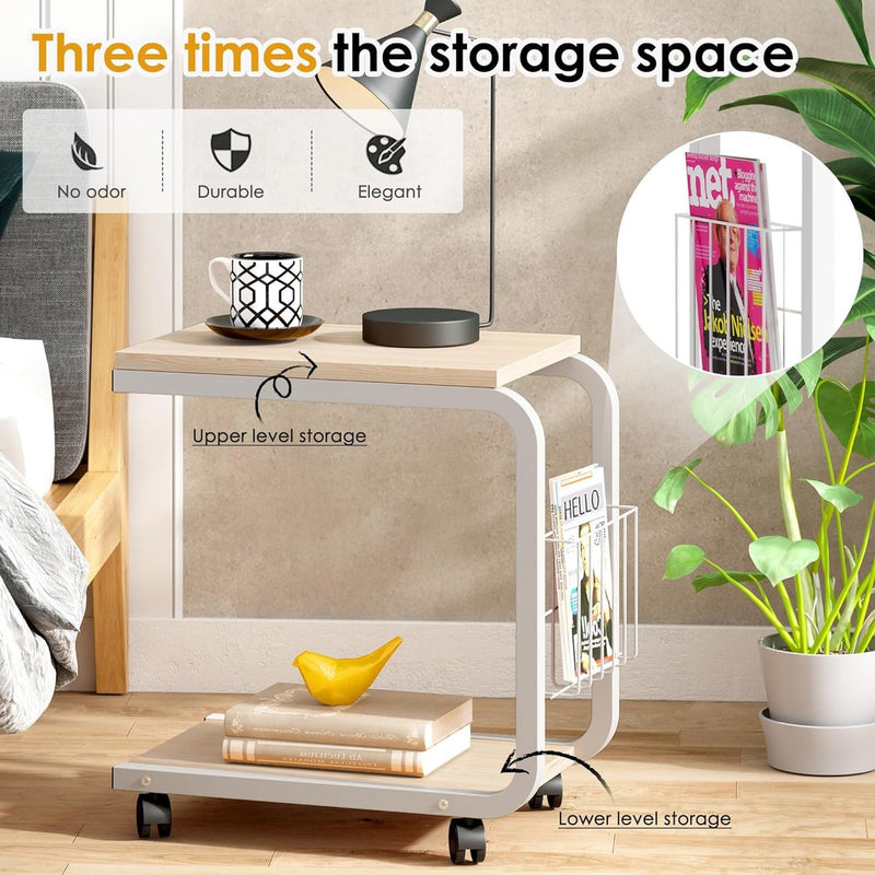 Bijzettafel met wieltjes, koffietafel, salontafel, nachtkastje, 51 x 30 x 56 cm, laptopstandaard, notebookstandaard met wieltjes en legplank