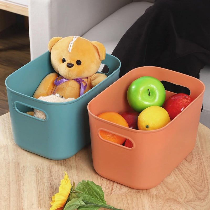 8 stuks kleurrijke kunststof opbergmanden met deksel en handvat, stapelbare opbergdoos, mandhouder, bureau-opbergdoos, kubby-container voor plank, kast, keuken