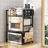 Magnetronrek, metaal, uitbreidbaar magnetronrek, 3-traps magnetronrek, magnetronrek, magnetronrek, magnetronorganizer, keukenrek met 6 haken, zwart