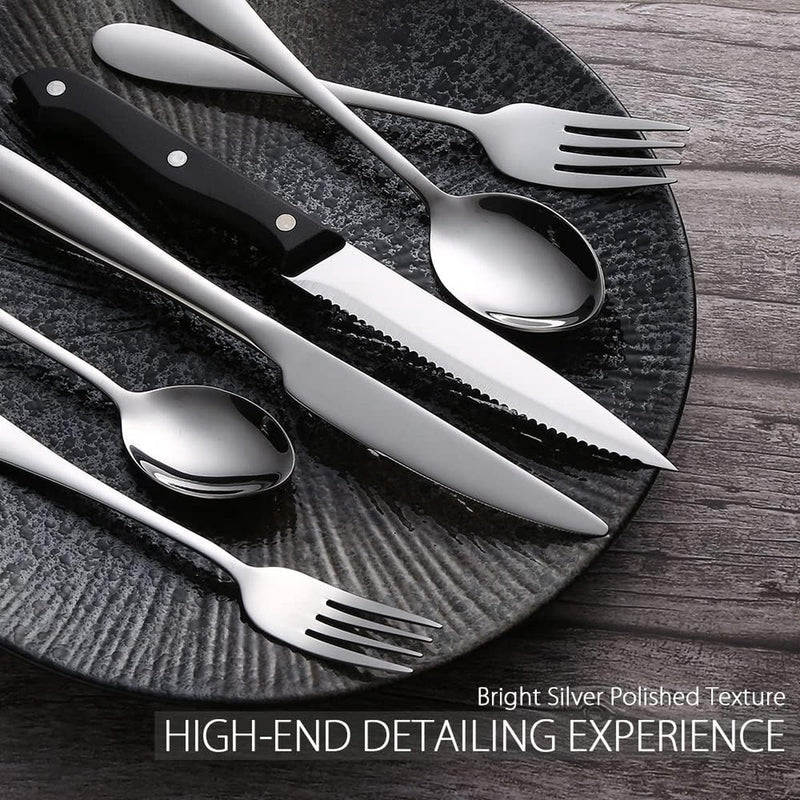 Bestekset voor 6 personen, 36-delige roestvrijstalen bestekset, bestek inclusief mes/vork/lepel/steakmessen, spiegelgepolijst, vaatwasmachinebestendig