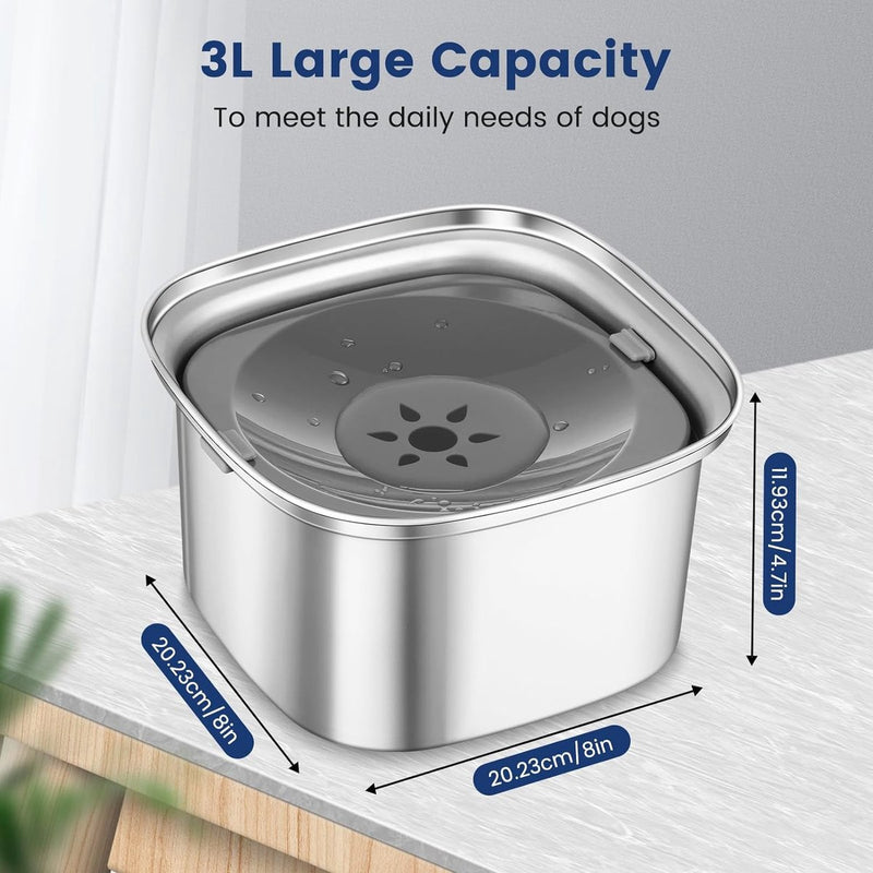 Waterbak Hond Zonder Kwijlen Roestvrij Staal 3L Drinkbak Hond Anti Schlabber Waterbak voor Honden Hondenbak Lekvrij