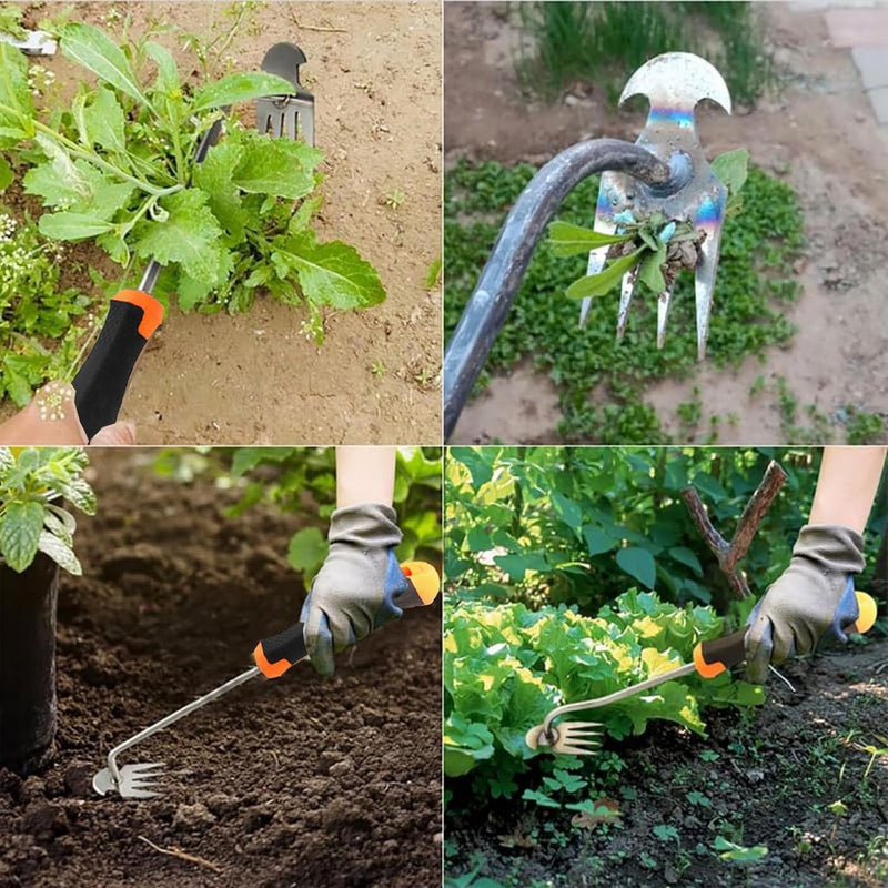 Tuinieren handonkruidsteker, onkruidverwijderaar, onkruidverwijderaar met steel, voegenkrabber met steel, tuinhark, traditionele tuinhark, onkruidjager.