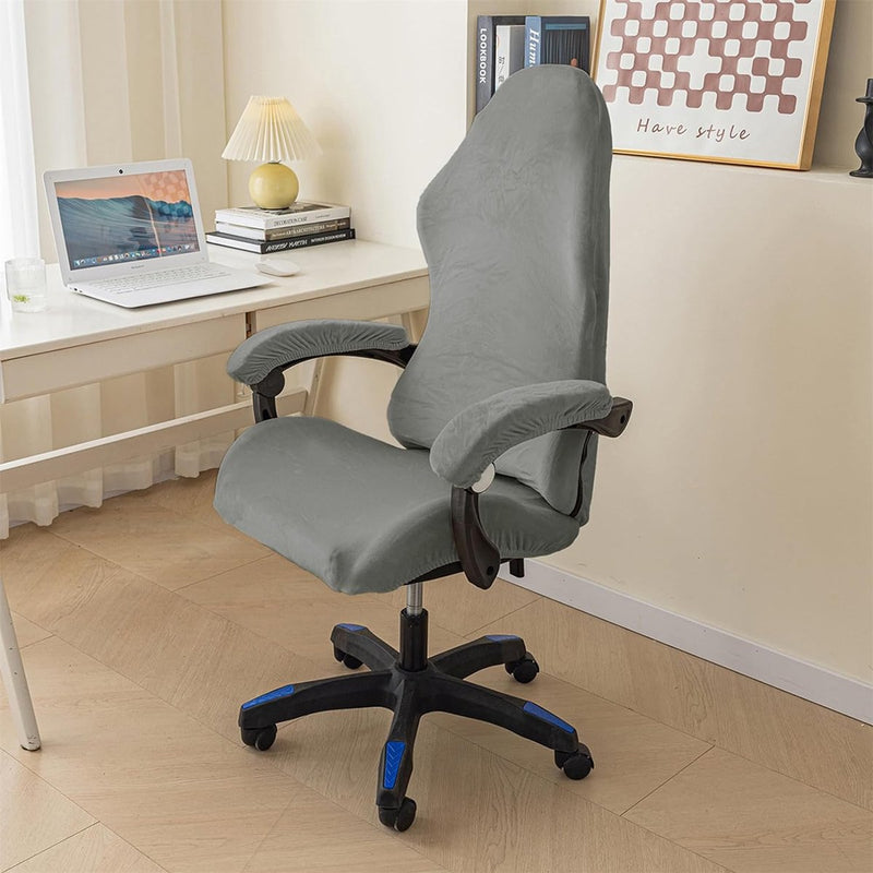 Fluwelen pluche gamingstoelhoezen, 4 stuks, bureaustoel, draaistoel, overtrek met armleuningen/stoelrug, rekbare stoelhoezen voor computer-gamestoel, bureaustoel, zonder stoel, grijs