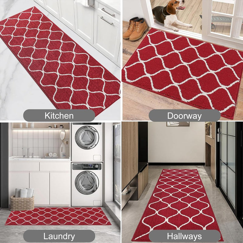 Keukenloper, antislip, 60 x 180 cm, keukentapijt, wasbaar, antislip, vuilafstotend, machinewasbaar voor keuken, wasruimte, entree, hal, wijnrood
