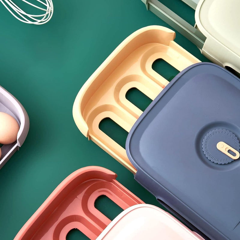 Eierhouder, eierbewaardoos, eierbox met lade, stapelbare eierhouder, automatische eierbox, multifunctionele eierbox voor koelkast, keuken