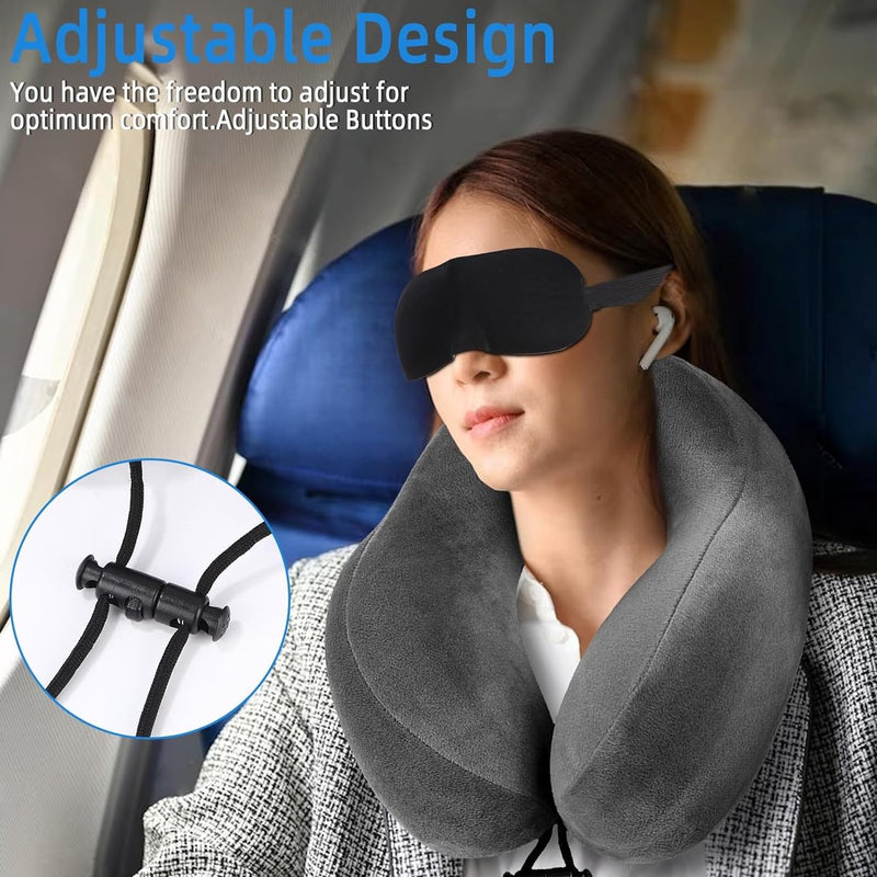 Vliegtuigautoreiskussen gemaakt van traagschuim met fluweelzachte hoes, superlicht draagbaar hoofdsteun nekkussen volwassenen voor kamperen, reizen, vliegtuig, trein, auto, kantoor (donkergrijs)