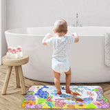 Antislip kinderbadmat, 100 x 40 cm, zeedieren afbeelding badmat met 200 zuignappen, babyshower badkuip, antislip, schimmelbestendig, machinewasbaar (slot)