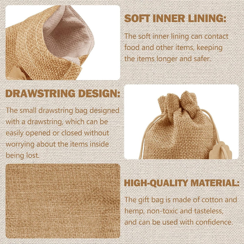 30 stuks kleine jutezakjes met trekkoord, 9 x 12 cm, herbruikbare linnen zakjes, geschenkzakjes, kleine jutezakjes voor sieraden, bruiloft, feest, Kerstmis (geelbruin)