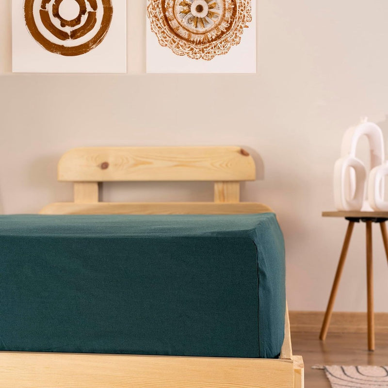 Renforce katoenen hoeslaken, 100% katoen, zacht en ademend, 90 x 200 x 30 cm, jersey bedlaken/donkergroen