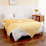 Bankdeken voor 2-zitsbank met decoratieve kwastjes, dubbelzijdige bankhoes banksprei voor bank en bed, ruitpatroon met bladeren en bloemen - geel, 180 x 230 cm