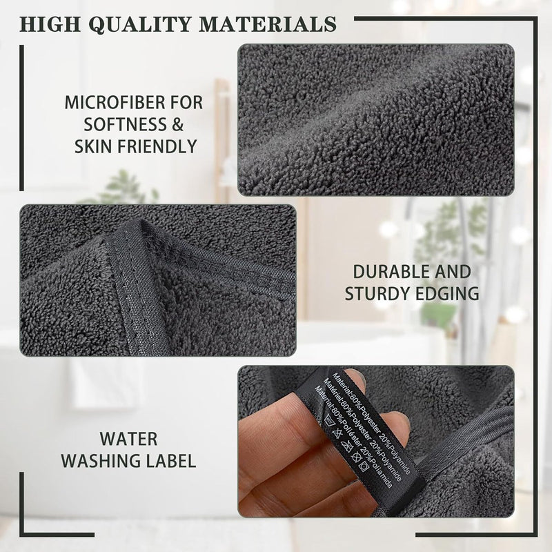 Set van 2 microvezelhanddoeken, microvezelhaarhanddoek, pluizige microvezelbadhanddoek, microvezelhanddoeken voor haar, zachte en absorberende douchedoeken, 50 x 100 cm, donkergrijs
