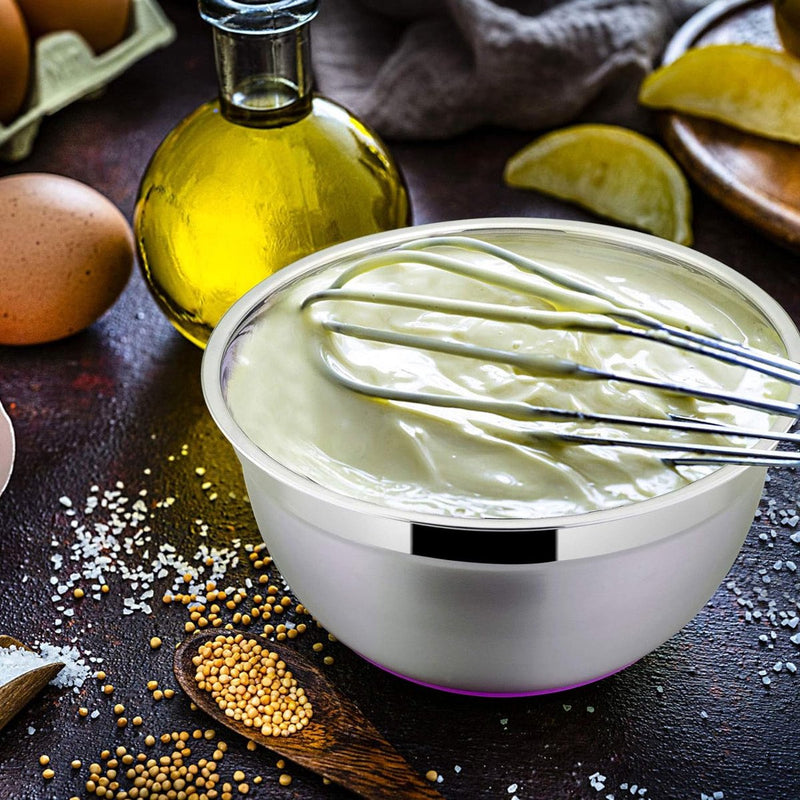 5-delige mengkommenset van roestvrij staal met luchtdichte deksel en antislip siliconen bodem, stapelbaar en veelzijdig, geschikt voor de vaatwasser, 7,6 l, 4,7 l, 2,8 l, 2,4 l, 1,4 l