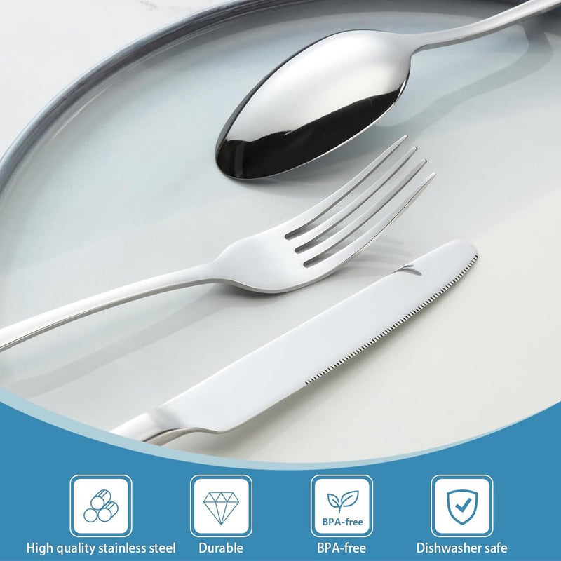 Bestekset, 36-delige bestekset voor 6 personen met steakmes, mesvorklepel, roestvrijstalen bestek voor familie/feest/restaurant, spiegelgepolijst en vaatwasmachinebestendig