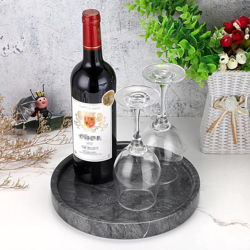 25 cm natuurlijk marmer zwart rond decoratief dienblad voor keuken kaptafel badkamer