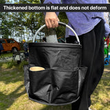 Organizer voor schoonmaakartikelen, draagbare opbergmand, opvouwbare organizer voor schoonmaakartikelen met handvat en 6 vakken voor opslag thuis, winkelen, picknicken en tuin (zwart)