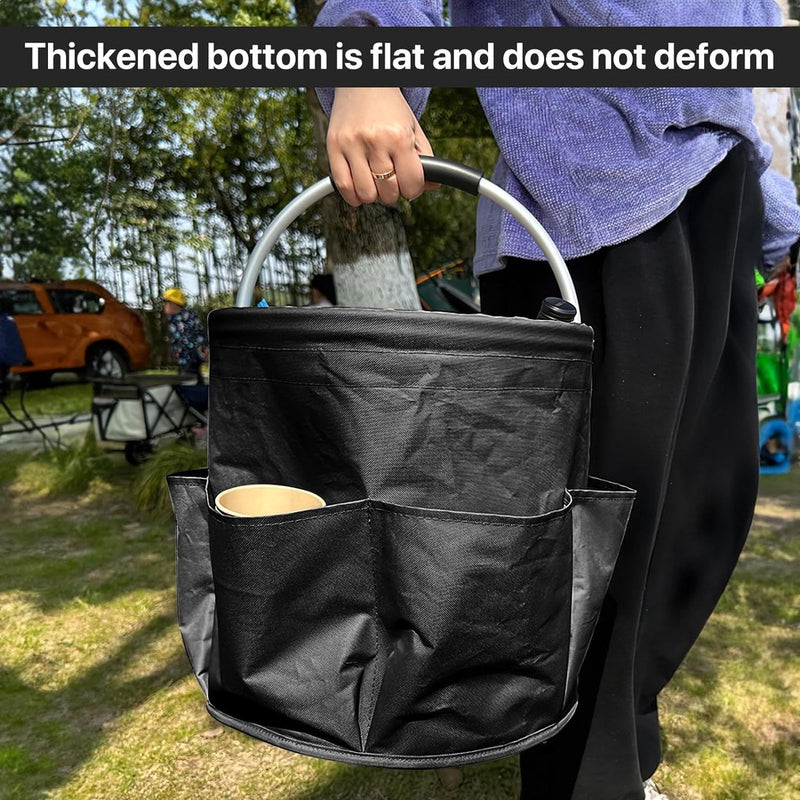 Organizer voor schoonmaakartikelen, draagbare opbergmand, opvouwbare organizer voor schoonmaakartikelen met handvat en 6 vakken voor opslag thuis, winkelen, picknicken en tuin (zwart)