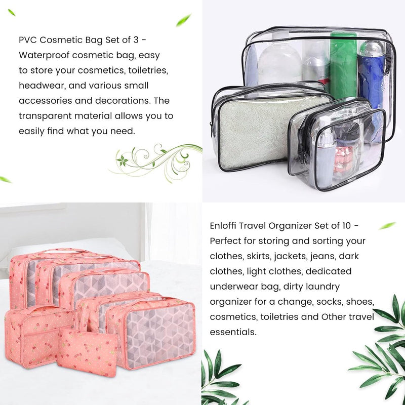 Kofferorganizer, 10 stuks, kofferorganizerset, waterdichte bagage-organizer, pakkubussen voor toiletartikelen, kleding, schoenen, cosmetica, lichtgewicht, bagage-organizer, roze kers