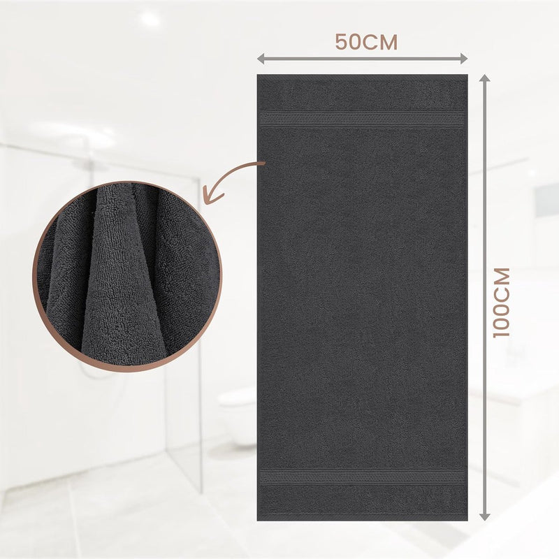 6 stuks badstof handdoeken 50 x 100 cm met ophanglus, medium handdoeken 100% katoen, zachte en absorberende handdoekenset (grijs)