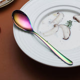 Regenboog-menulepels, 20,3 cm, roestvrij staal, titanium coating, regenboogtafellepel, soeplepel, bestekset, robuust, gemakkelijk te reinigen, dessertlepel, vaatwasmachinebestendig