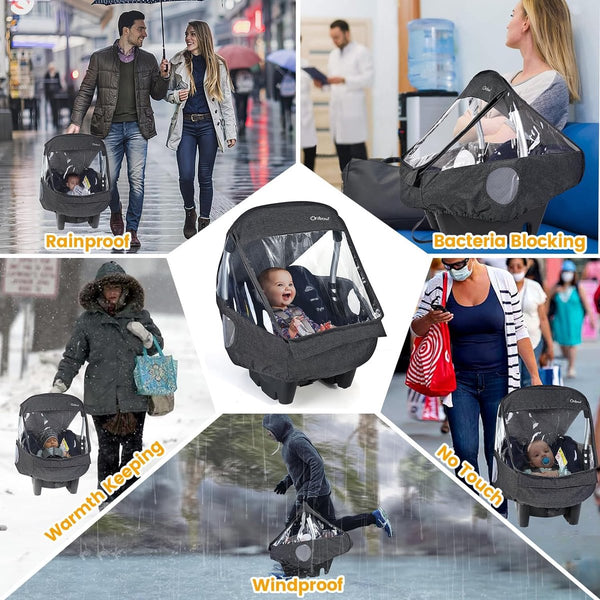 Universele regenhoes voor babyzitje , afdekbare draagopening en luchtgaten, contactvenster, met zak, noodzakelijke bescherming voor baby's of huisdieren (donkergrijs)