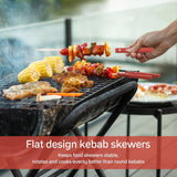 Barbecuespiesjes, roestvrij staal 40 cm, shish kebabspiesjes, roestvrij staal, platte vleesspiesjes, herbruikbaar, lange kebabspiesjes met houten handvat voor vlees, groenten, vleesspiesjes, barbecue