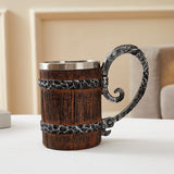 Faux Oak Middeleeuwse Retro Viking RVS Bierpul 500ml Uniek cadeau